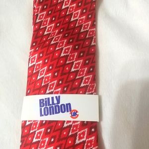 BILLY LONDON 100% Silk Men's Red Ikat Tie NWT $36
